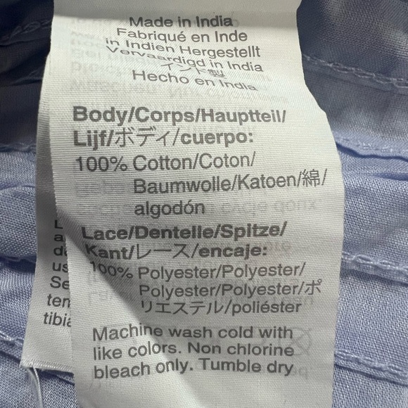 J Crew Blue Chambray Lace Peplum Blouse M Bell Sleeve Festival Cottagecore NWT - Picture 9 of 10